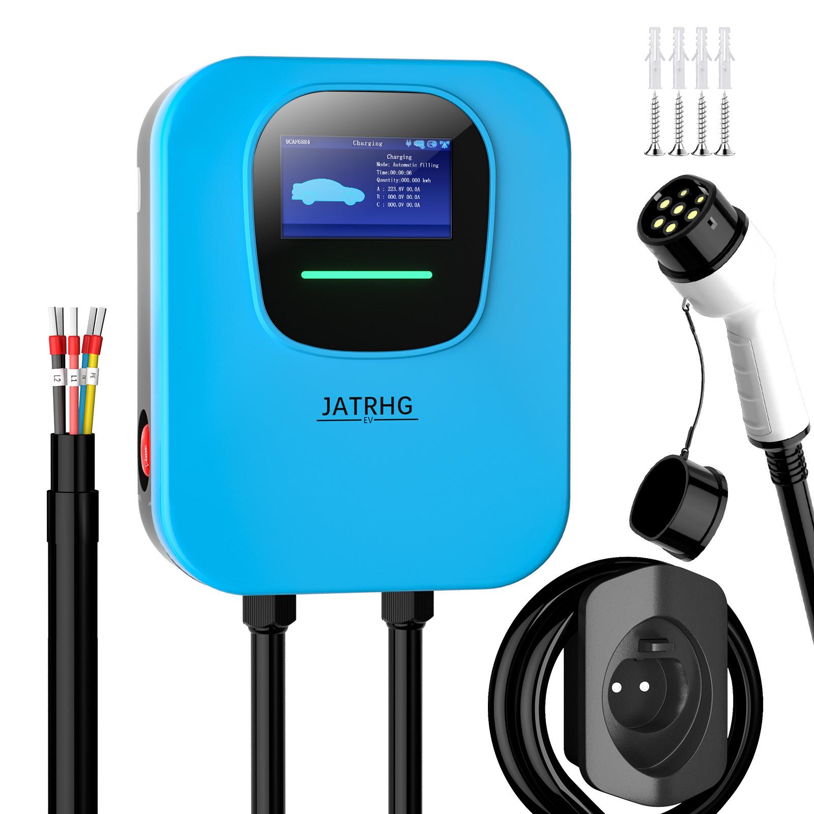 JATRHG  Chargeur EV JATRHG 22KW Triphasé - Type 2, 32A, Câble 8M - Station de Charge Rapide IEC 62196-2 Wallbox 