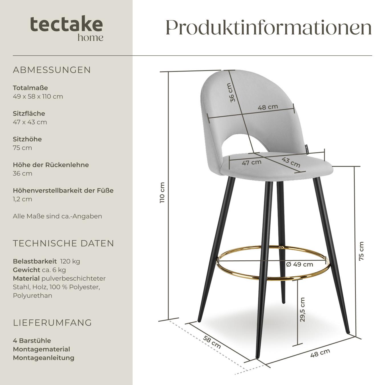 Tectake Sgabello da bar Sachel In velluto, imbottito  