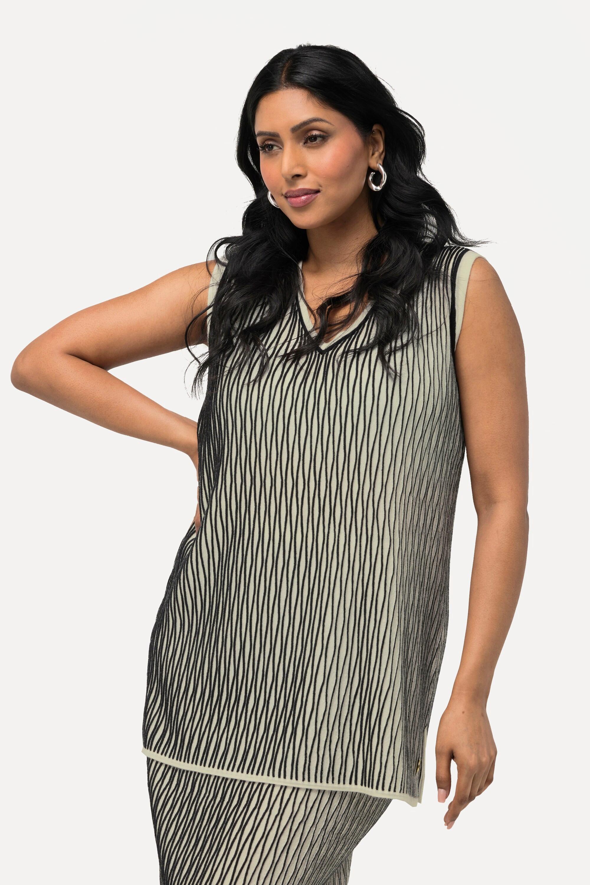 Ulla Popken Top smanicato di maglia scollo a V  