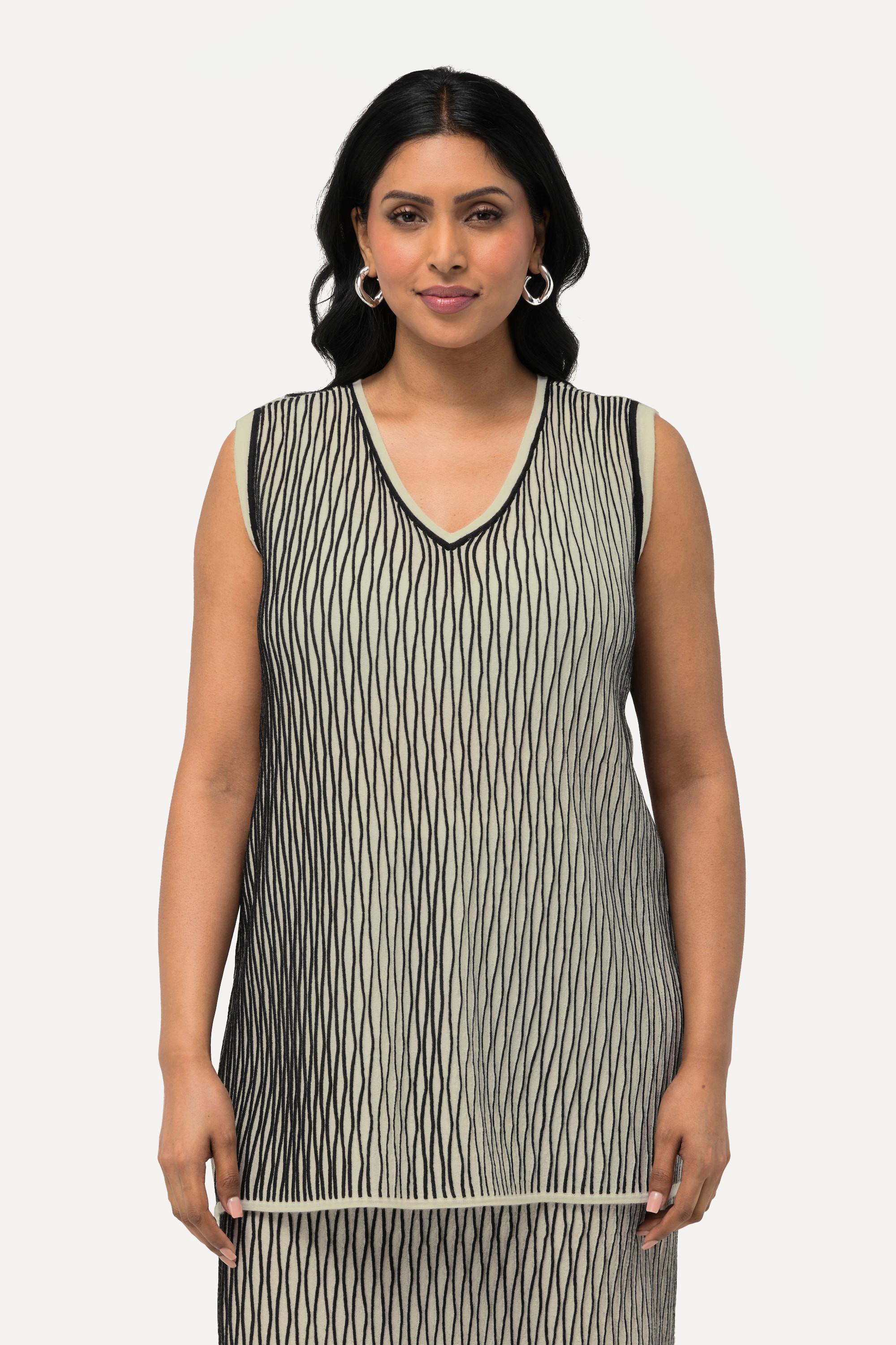 Ulla Popken Top smanicato di maglia scollo a V  