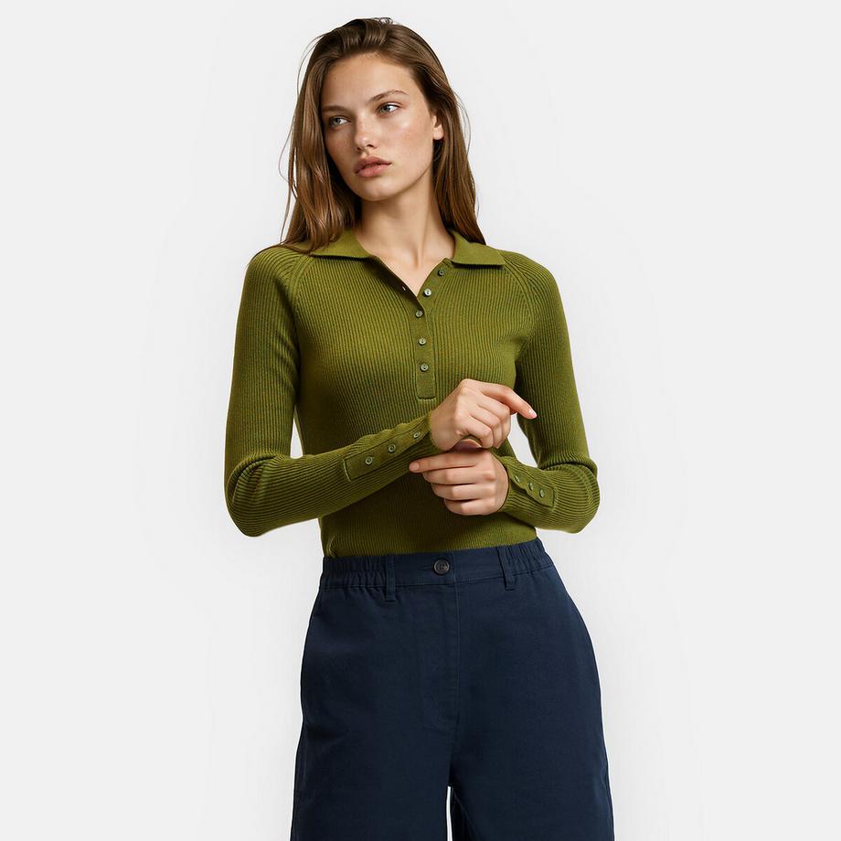 Pull col polo en maille côtelé
