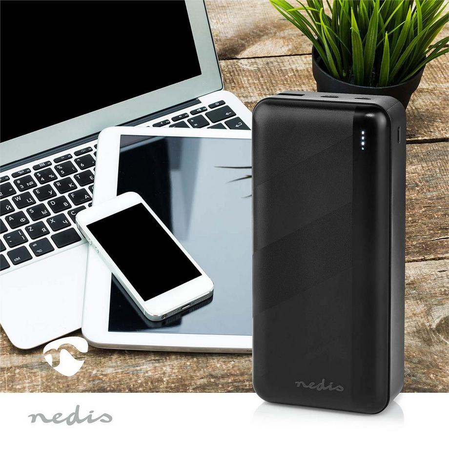 Nedis  Powerbank | 32000 MAH | 2.4 / 3.0 / 3.25 A | Nombre de sorties: 2 | Connexion de sortie: 1x USB-A / 1x USB-C ™ | Connexion d'entrée: 1x micro USB / 1x USB-C ™ | PD3.0 45W / PD3.0 65W | Polymère au lithium 