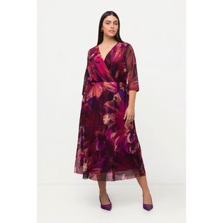 Ulla Popken  Midikleid, doppellagig, Blüten, V-Ausschnitt, 3/4-Arm 