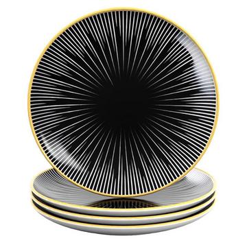 4x Assiettes en porcelaine en Rayé