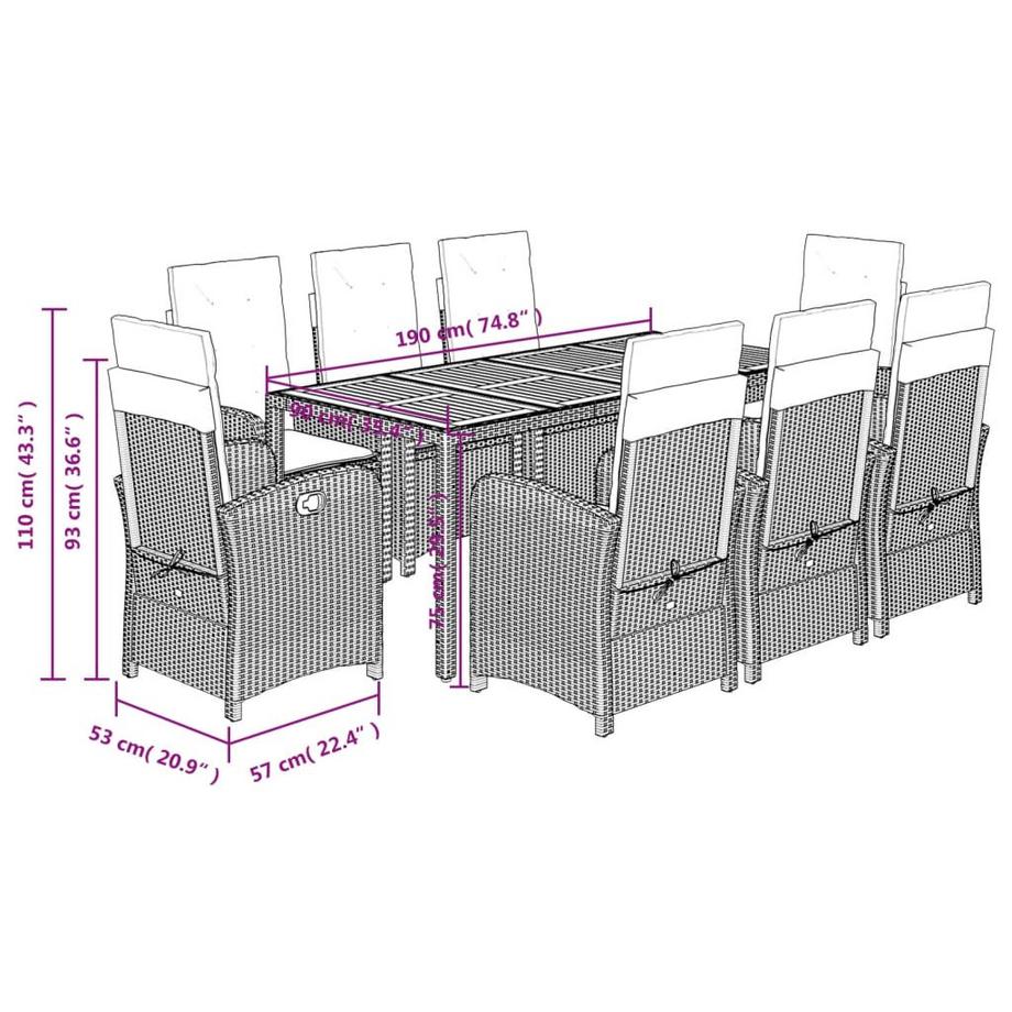 VidaXL Ensemble de salle à manger de jardin rotin synthétique  