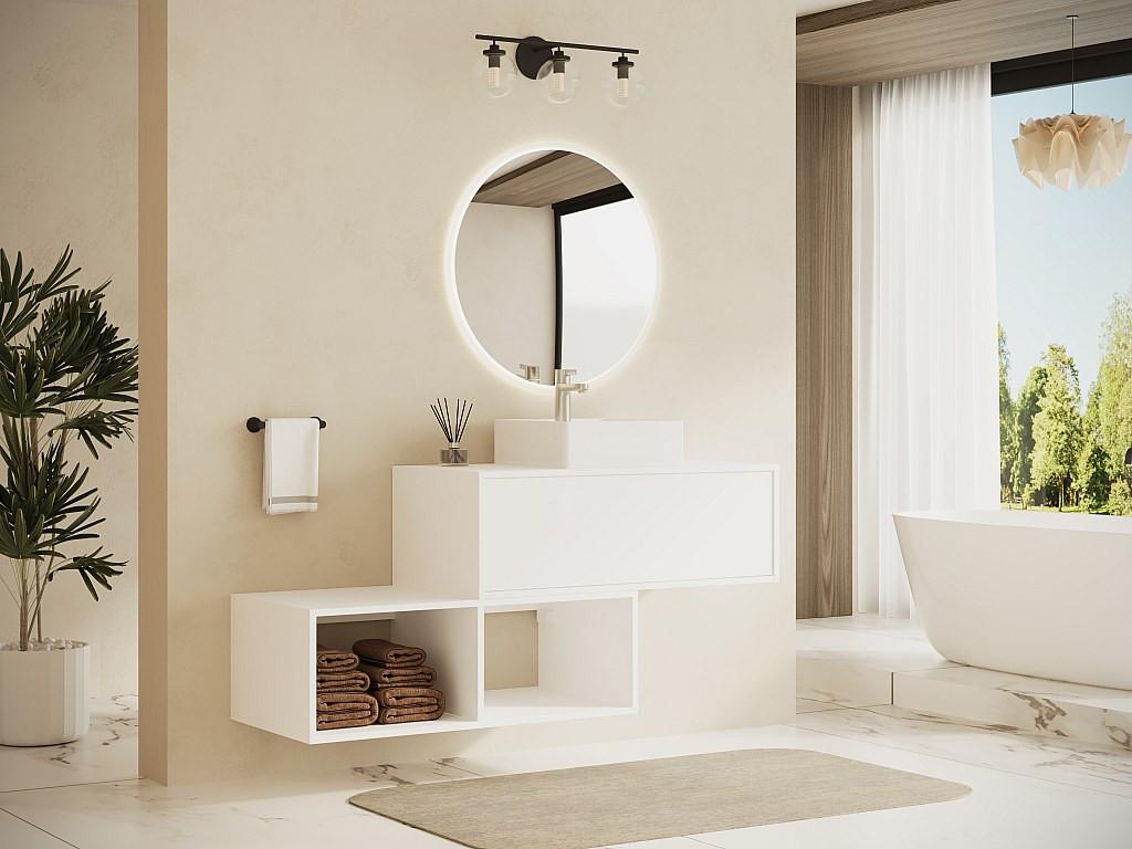 Vente-unique Mobile sotto lavabo sospeso con 2 nicchie 94 cm Bianco - TEANA  