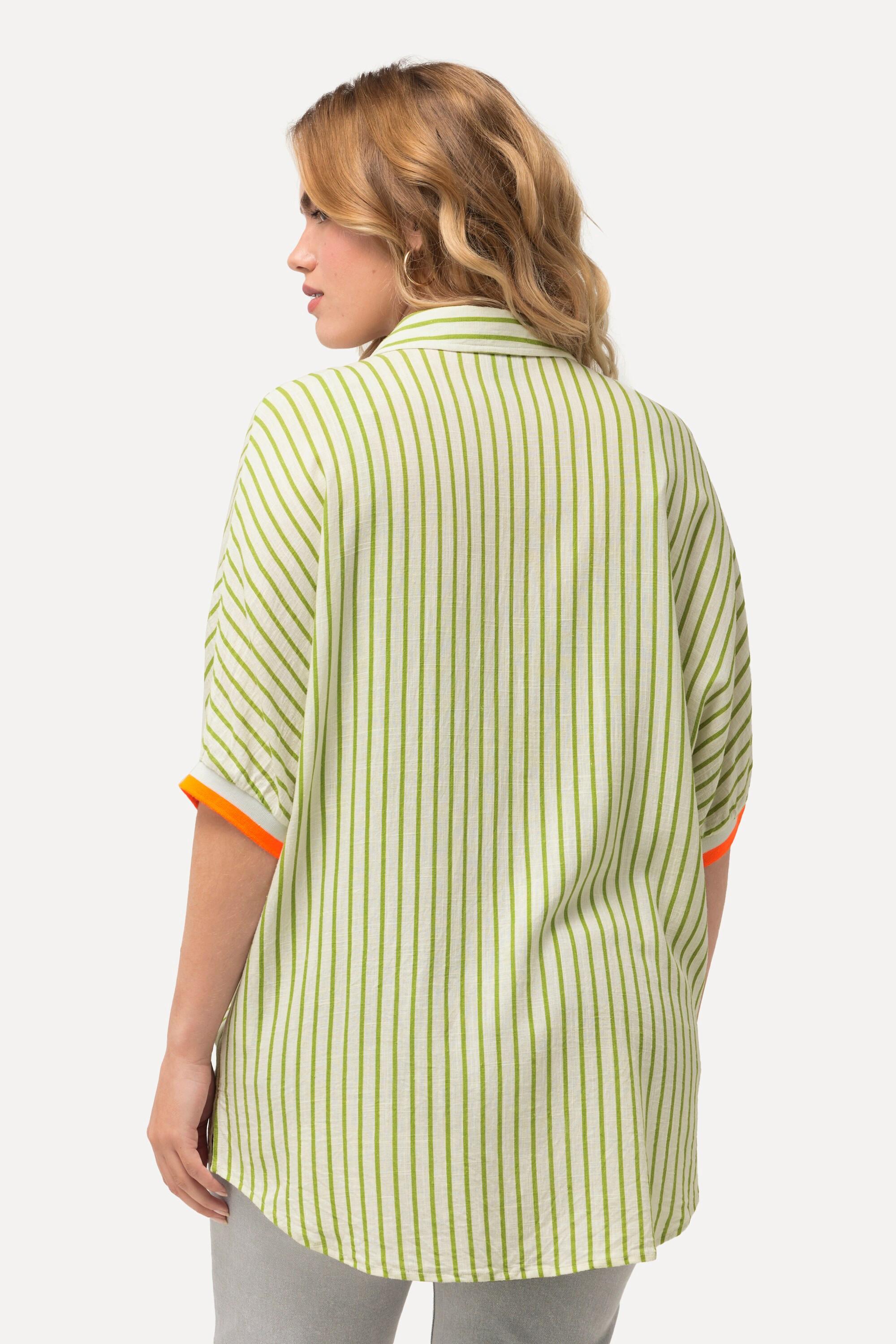 Ulla Popken Chemisier Oversize Lin Mélangé Manches Courtes Rayé  