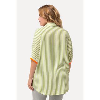 Ulla Popken Chemisier Oversize Lin Mélangé Manches Courtes Rayé  