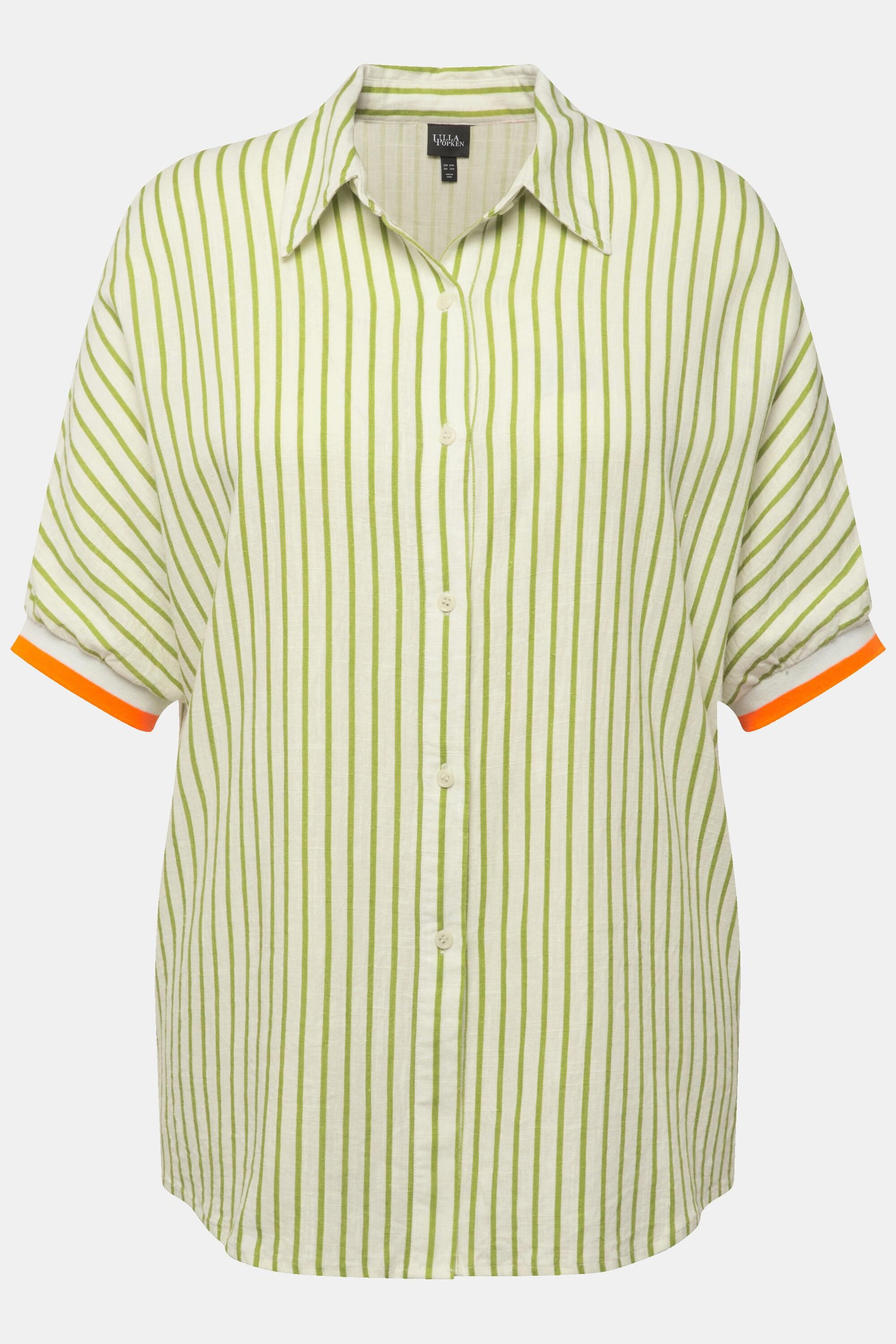 Ulla Popken Chemisier Oversize Lin Mélangé Manches Courtes Rayé  