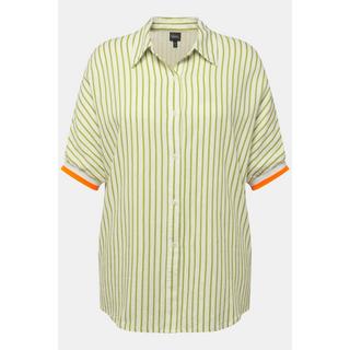 Ulla Popken Chemisier Oversize Lin Mélangé Manches Courtes Rayé  