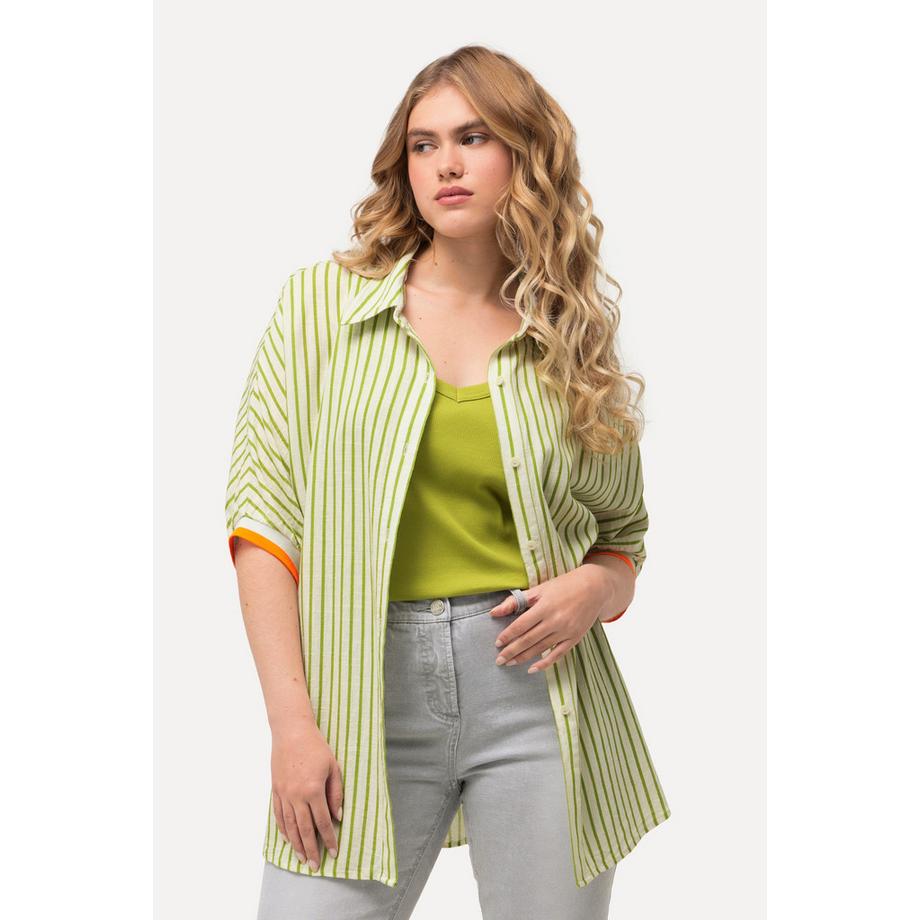 Ulla Popken Camicia Oversize in Misto Lino Mezza Manica  