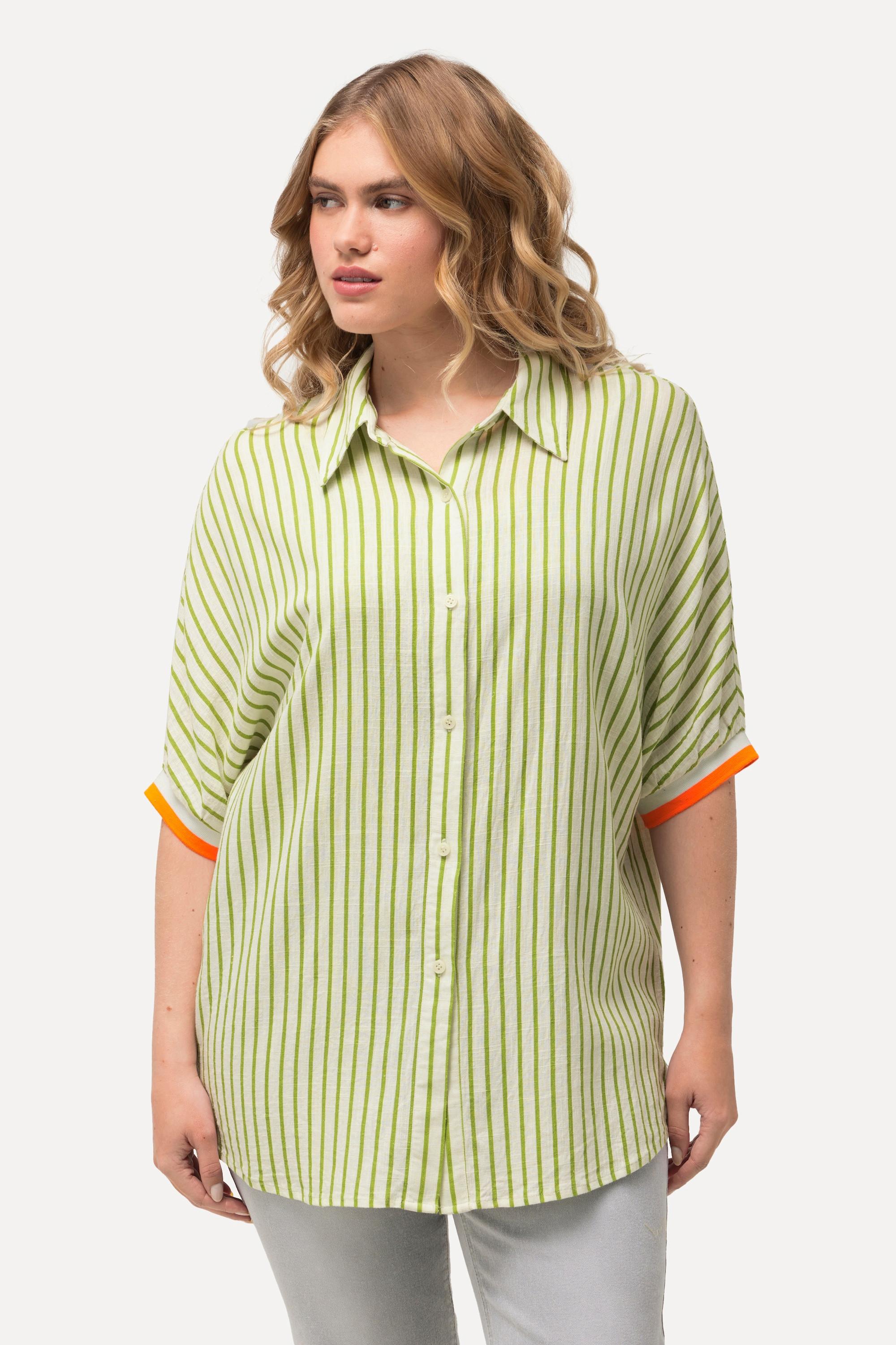 Ulla Popken Chemisier Oversize Lin Mélangé Manches Courtes Rayé  