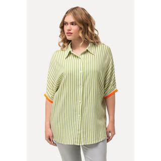 Ulla Popken Chemisier Oversize Lin Mélangé Manches Courtes Rayé  