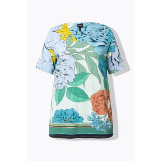 Ulla Popken Maglia Floreale Taglio Svasato Scollo a V Mezze Maniche Slinky  