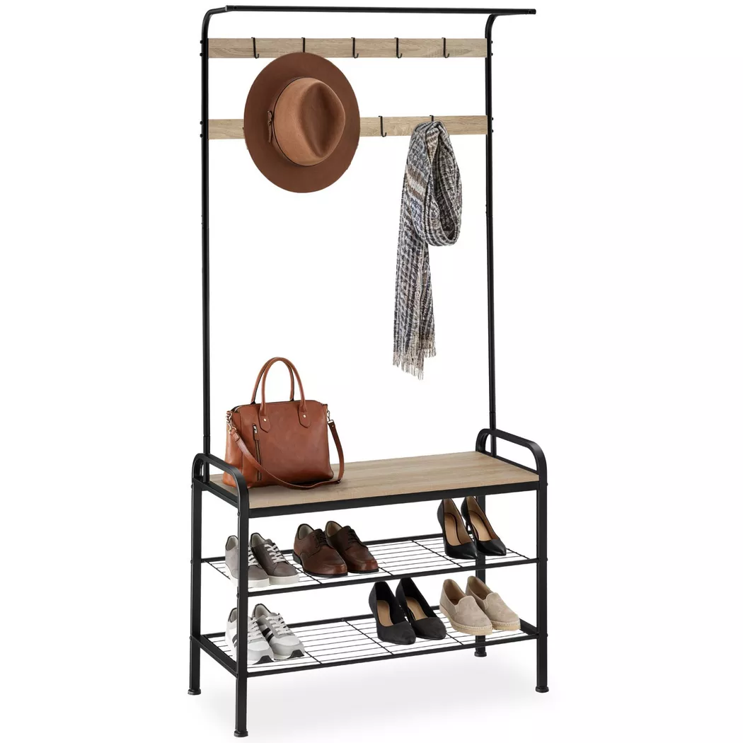 Tectake - Garderobenständer Wichita Industrial Style Holz und Stahl, One Size, Sand