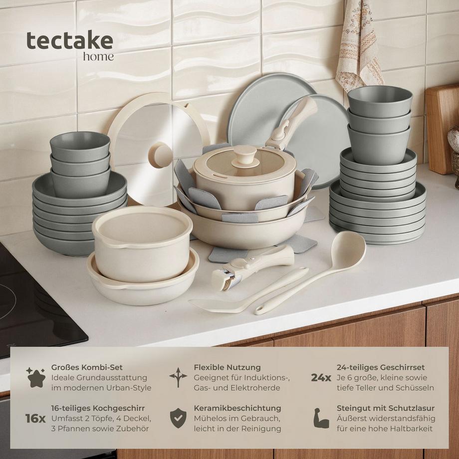 Tectake Set iniziale da cucina Una/Genova Set di stoviglie in gres, smaltate  