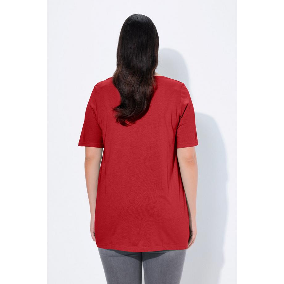 Ulla Popken T-shirt Pieghe Decorative Linea ad A Girocollo Mezza Manica  