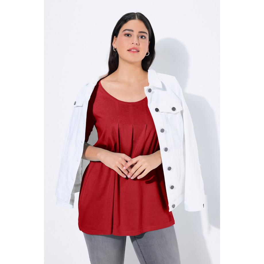 Ulla Popken T-shirt Pieghe Decorative Linea ad A Girocollo Mezza Manica  