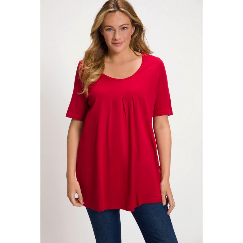 Ulla Popken T-shirt Pieghe Decorative Linea ad A Girocollo Mezza Manica  