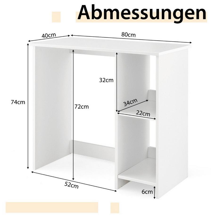 Northix Piccola scrivania con 2 scomparti tavolo per computer tavolo da ufficio tavolo per PC 80 x 40 x 74 cm bianco  