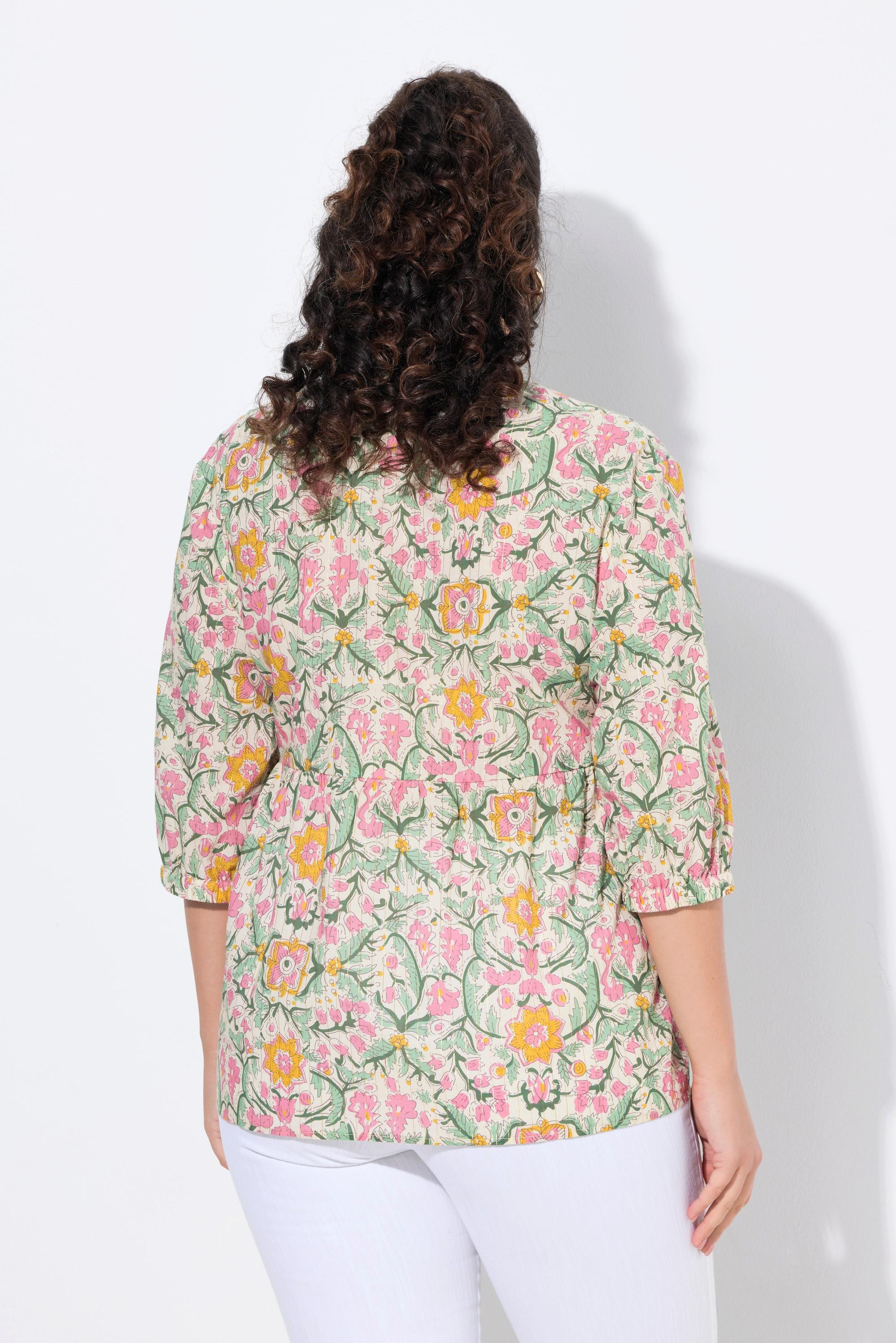 Ulla Popken Bluse Blüten A-Linie V-Ausschnitt 3/4-Arm  