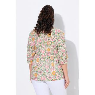 Ulla Popken Bluse Blüten A-Linie V-Ausschnitt 3/4-Arm  