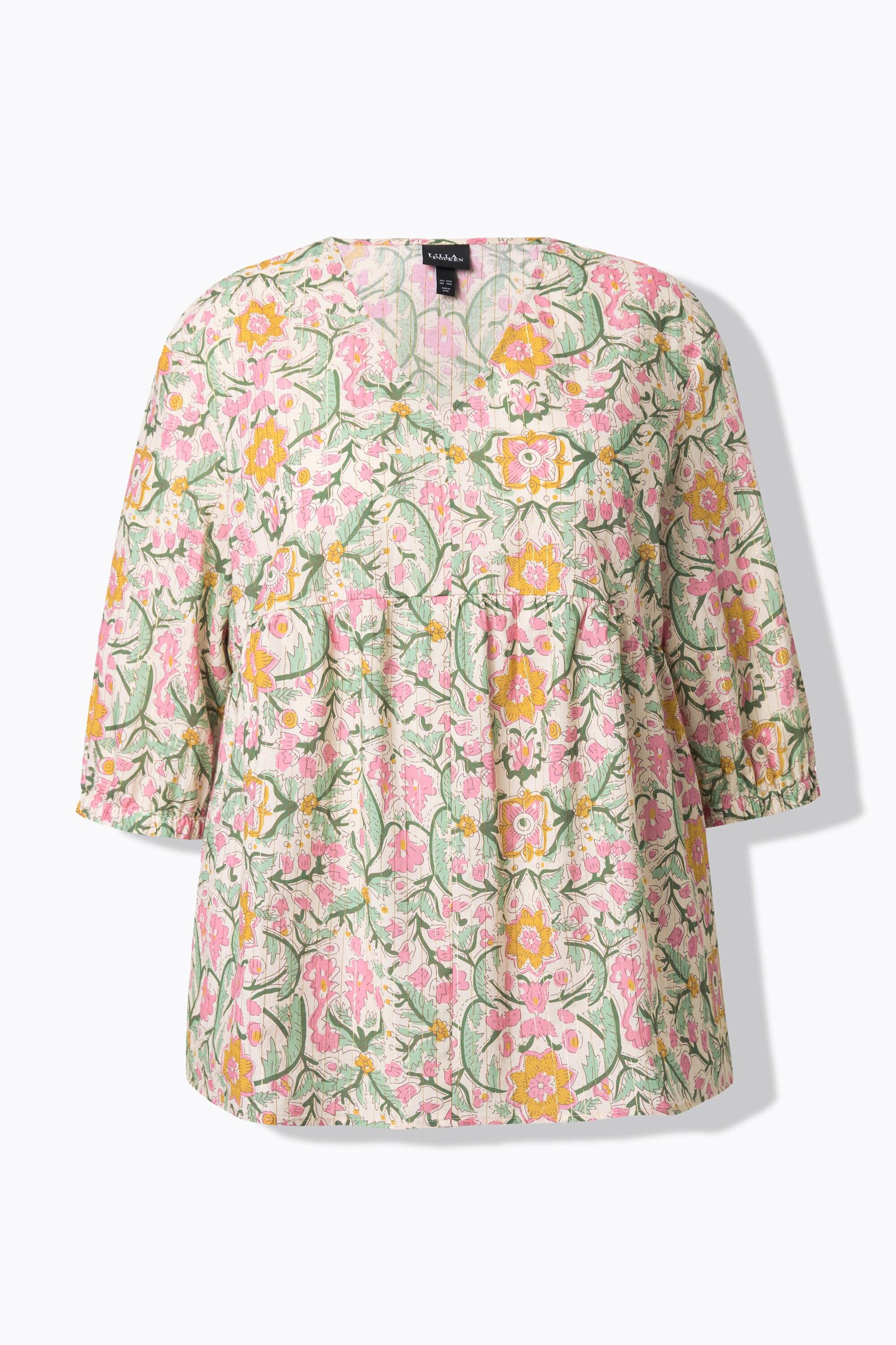 Ulla Popken Bluse Blüten A-Linie V-Ausschnitt 3/4-Arm  