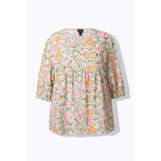 Ulla Popken Bluse Blüten A-Linie V-Ausschnitt 3/4-Arm  