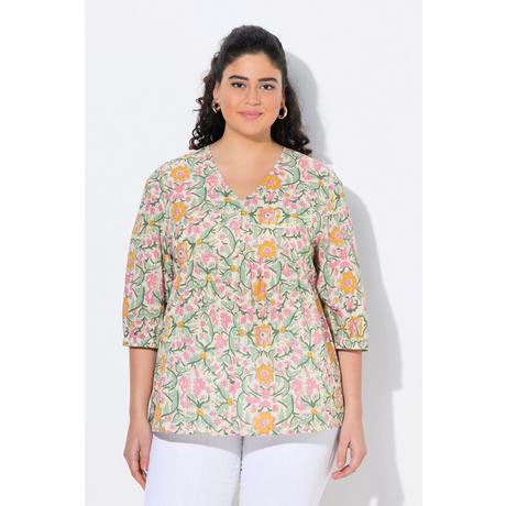 Ulla Popken Bluse Blüten A-Linie V-Ausschnitt 3/4-Arm  