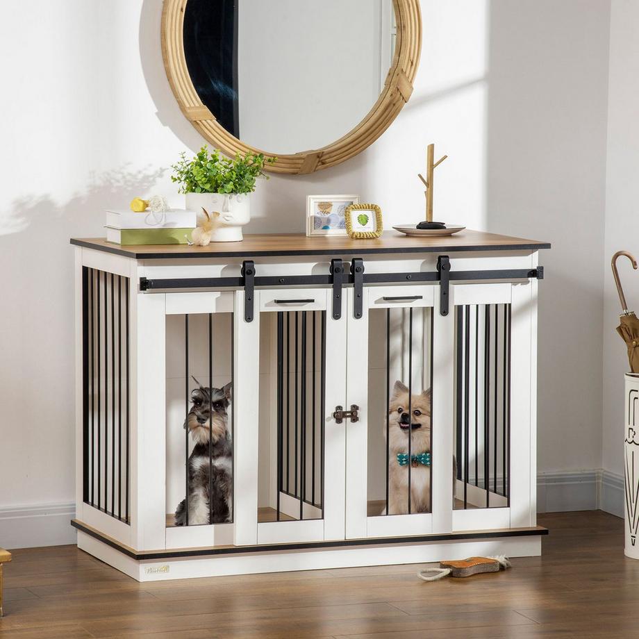 Northio  Hundekäfig, Haustierkäfig, Hundehütte mit Zweiraum-Option für Mittelegroße Hunde, Hundebox mit Doppeltüren, Hundehaus, Weiß, 120 x 60 x 88,5 cm Aosom 