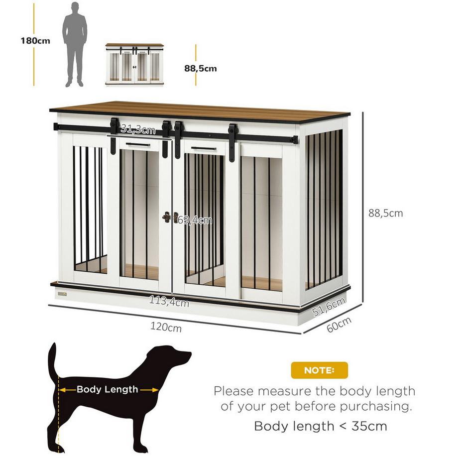 Northio  Hundekäfig, Haustierkäfig, Hundehütte mit Zweiraum-Option für Mittelegroße Hunde, Hundebox mit Doppeltüren, Hundehaus, Weiß, 120 x 60 x 88,5 cm Aosom 