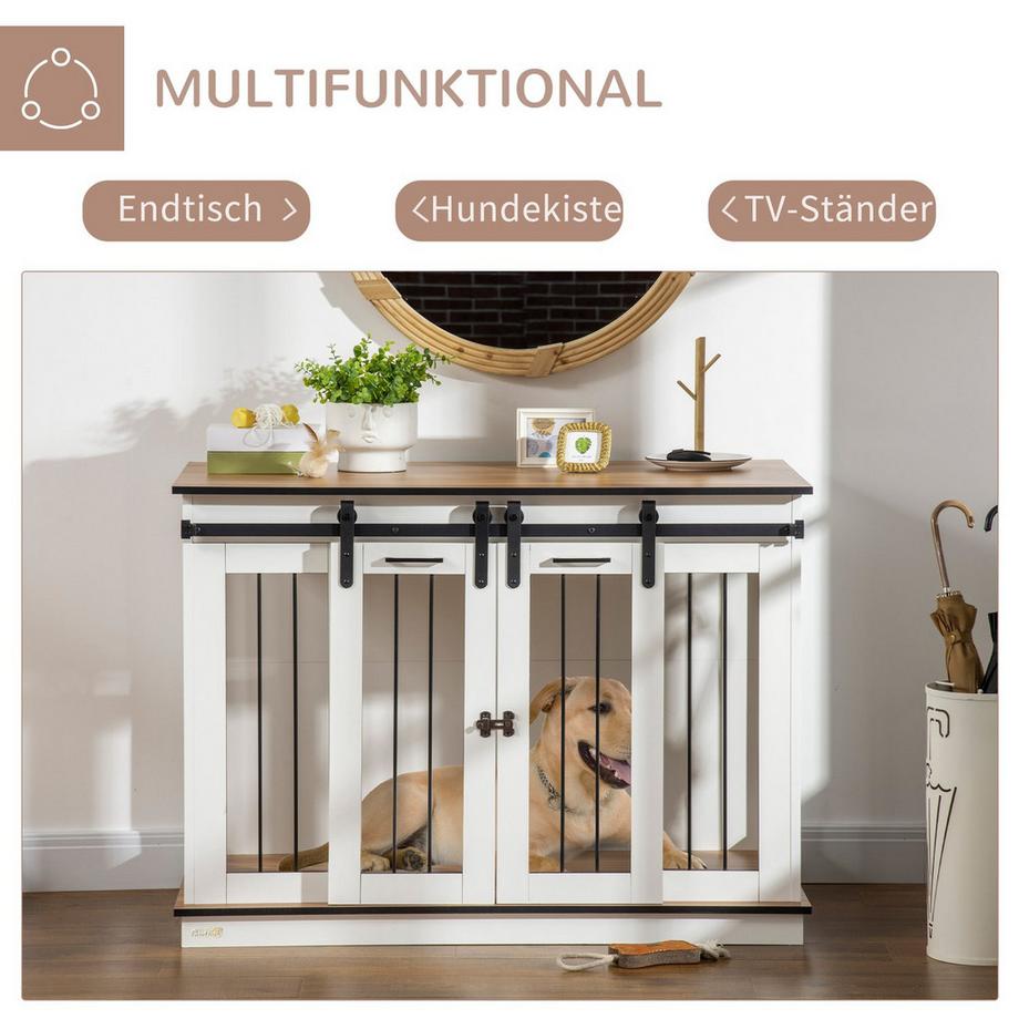 Northio  Hundekäfig, Haustierkäfig, Hundehütte mit Zweiraum-Option für Mittelegroße Hunde, Hundebox mit Doppeltüren, Hundehaus, Weiß, 120 x 60 x 88,5 cm Aosom 
