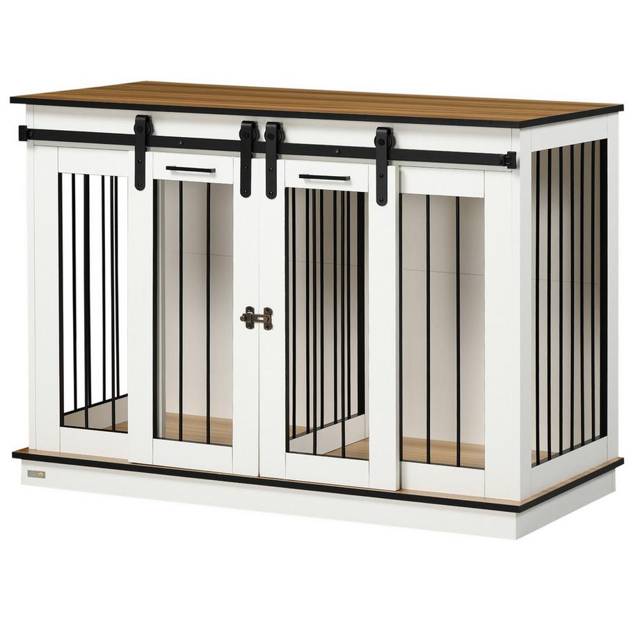 Northio  Hundekäfig, Haustierkäfig, Hundehütte mit Zweiraum-Option für Mittelegroße Hunde, Hundebox mit Doppeltüren, Hundehaus, Weiß, 120 x 60 x 88,5 cm Aosom 