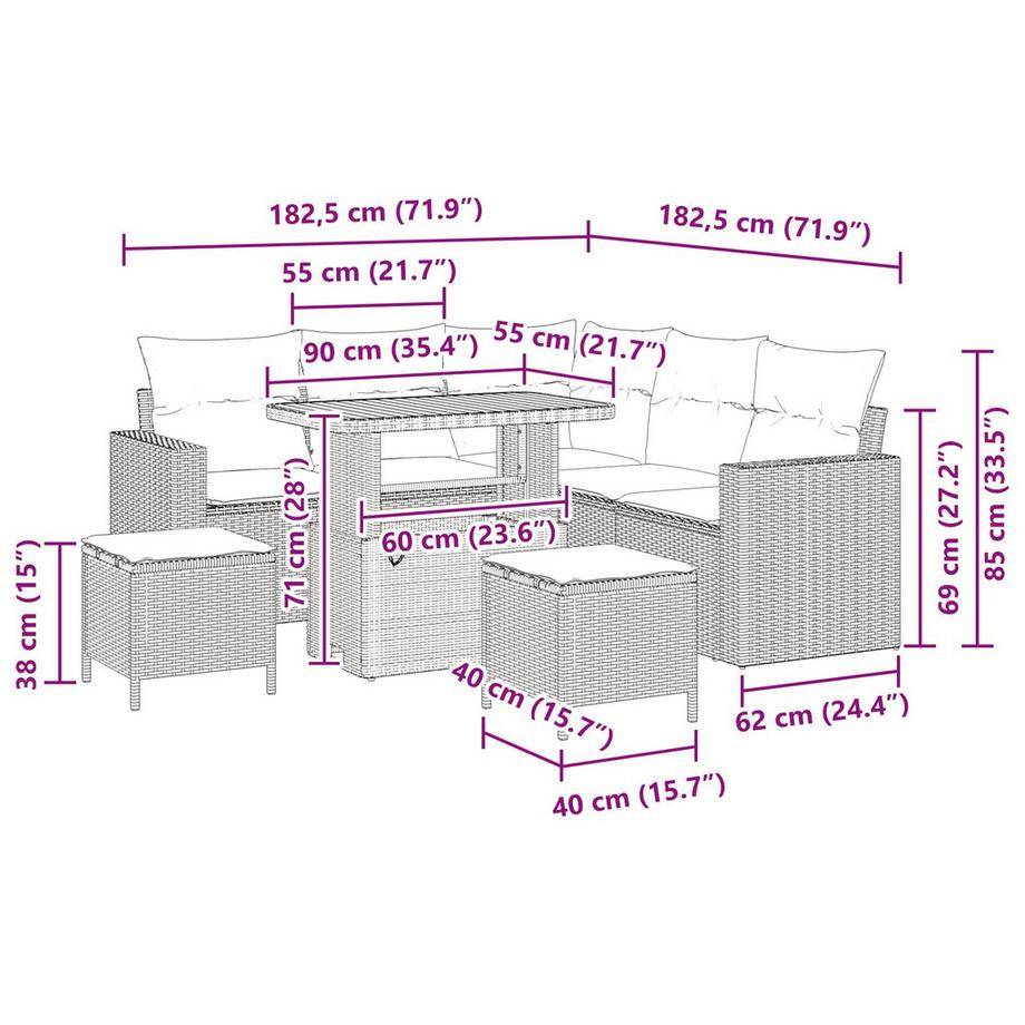 VidaXL Canapé d’extérieur poly rattan  