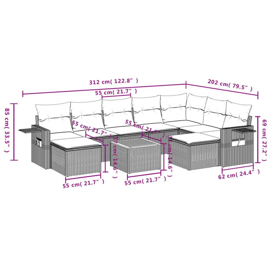 VidaXL set divano da giardino Polirattan  