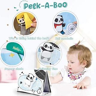 Activity-board  Livres en tissu pour bébé avec miroir, panda à contraste élevé en noir et blanc 