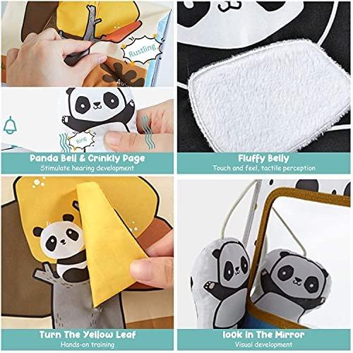 Activity-board  Livres en tissu pour bébé avec miroir, panda à contraste élevé en noir et blanc 