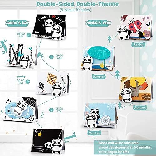 Activity-board  Livres en tissu pour bébé avec miroir, panda à contraste élevé en noir et blanc 