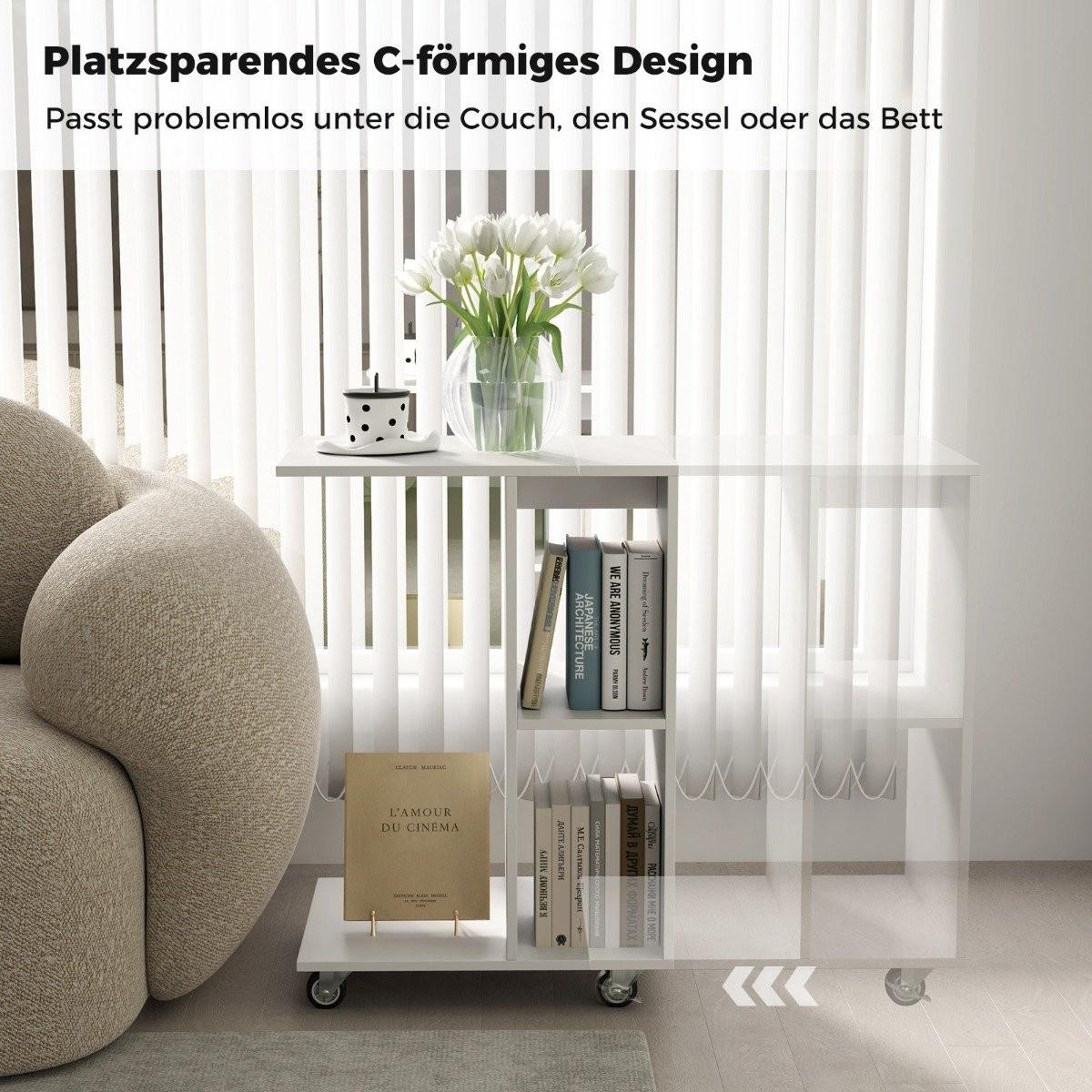 B2X C-förmiger Beistelltisch schmaler Beistelltisch mit Ablageflächen mobiler Nachttisch für Wohnzimmer  