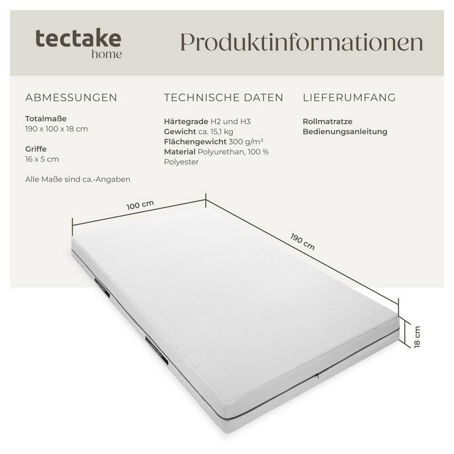 Tectake Matratze Sky verschiedene Größen Komfortschaum mit 2 Härtegraden (H2 & H3)  