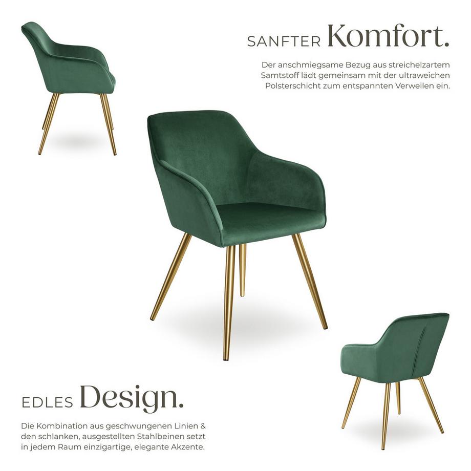 Tectake Esszimmerstuhl Marilyn gepolstert, in Samtoptik durchgehende Lehne  