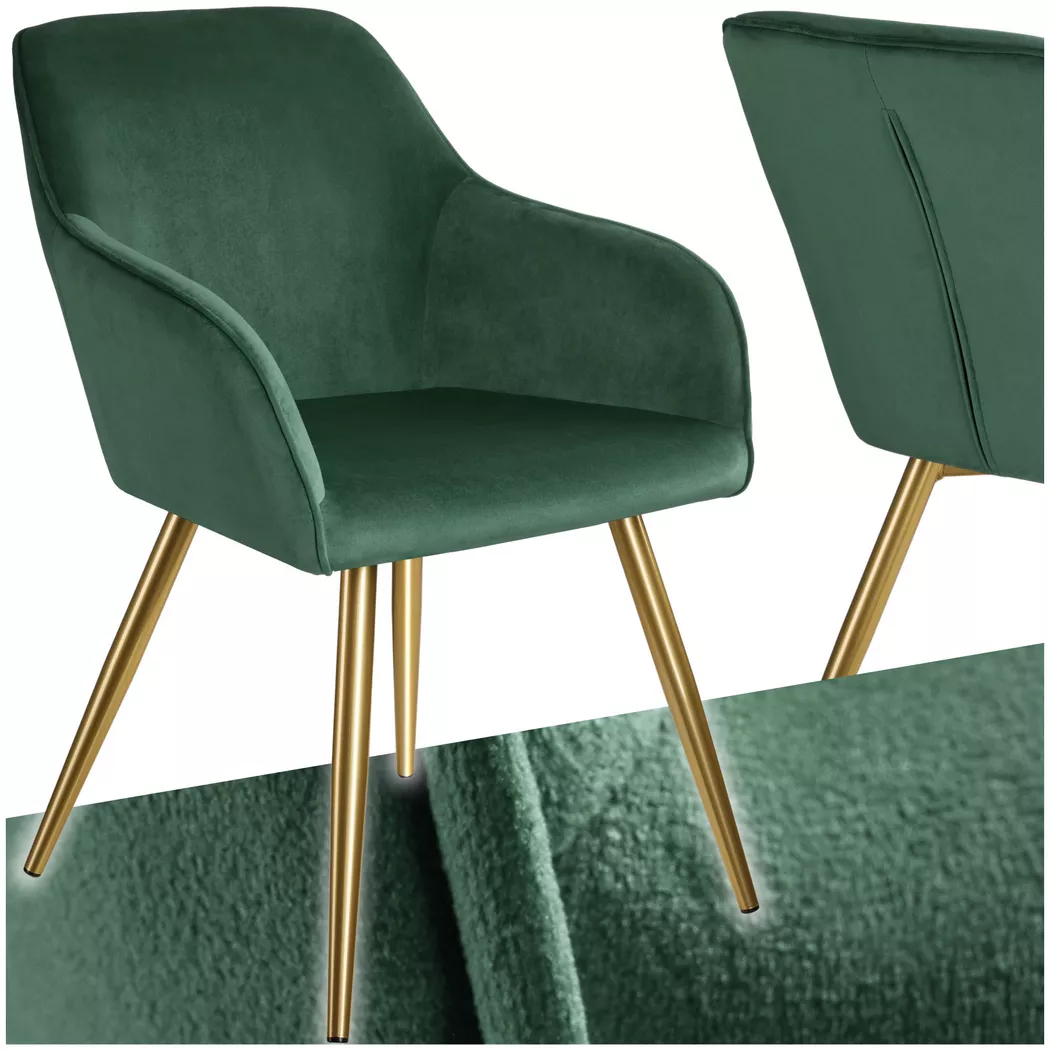 tectake® Esszimmerstuhl, gepolstert, in Samtoptik, goldene Stahlbeine, 58 x 62 x 82 cm