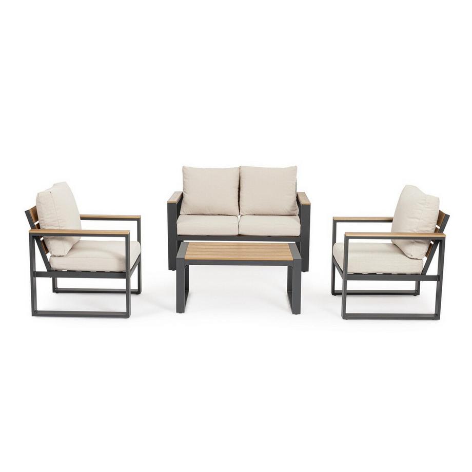 mutoni Salon de jardin Leandro anthracite-beige (set de 4)  