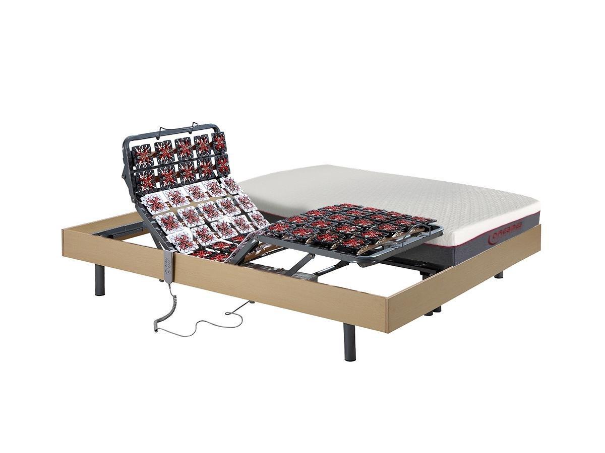 DREAMEA Lit électrique relaxation tout plots matelas mémoire de forme ATRIDE de DREAMEA moteurs OKIN chêne naturel 2  