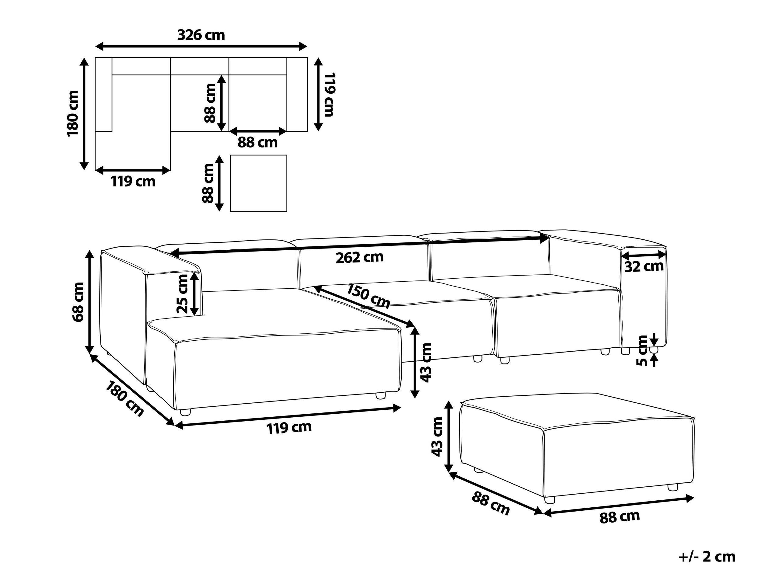 Beliani Canapé d'angle côté gauche avec ottoman en Lin Scandinave APRICA  