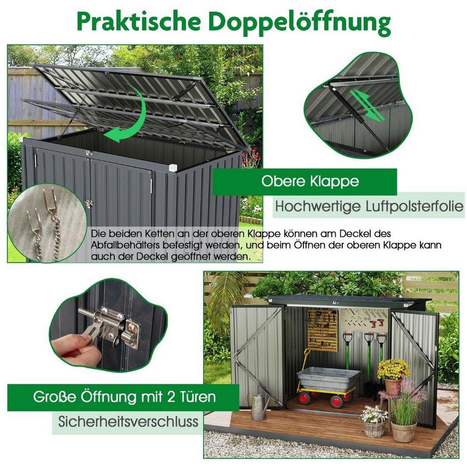 Northix Mülltonnenbox für 2 Mülltonnen Müllbox aus Verzinktem Metall Müllhaus mit 2 Türen  