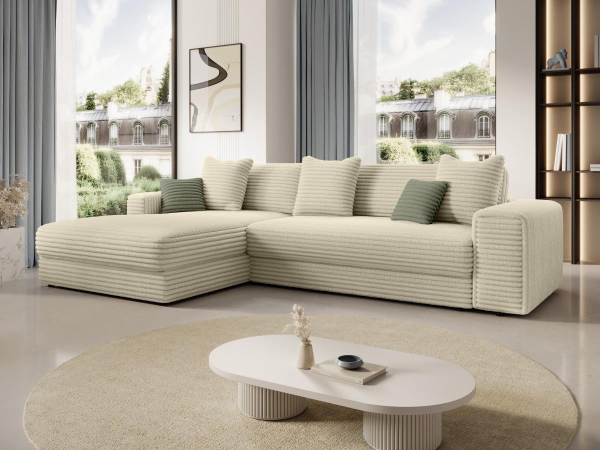 PASCAL MORABITO Ecksofa - Ecke links - grob gerippter Cord - Beige - CALAZO von Pascal Morabito  