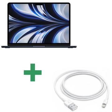 MacBook Air 13" 2022 Apple M2 3,5 Ghz 8 Gb 256 Gb SSD Mezzanotte + Cavo Apple da Lightning a USB da 1 metro bianco
