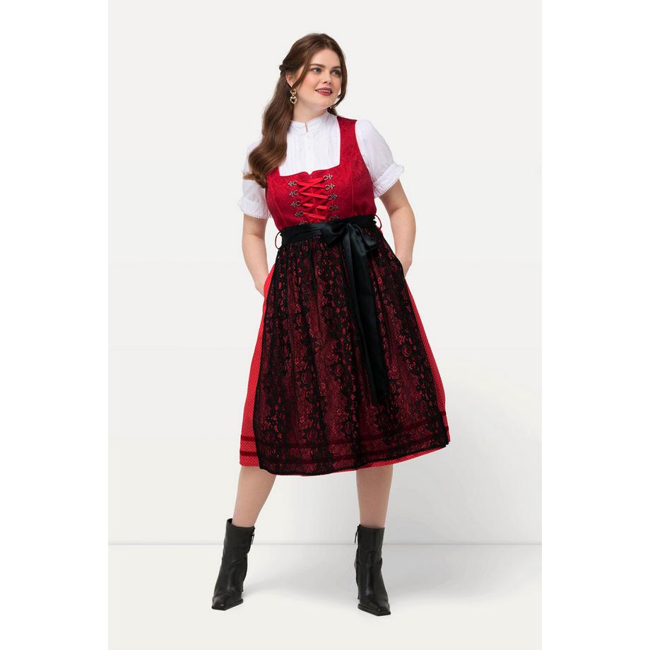 Ulla Popken Dirndl Grembiule Pizzo Scollo Rettangolare Senza Maniche  