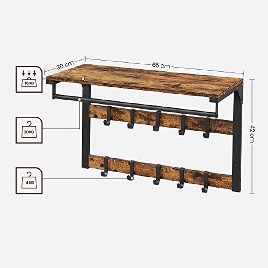 Pricenet Appendiabiti da parete 3 in 1 con ripiano, ganci e asta appendiabiti  